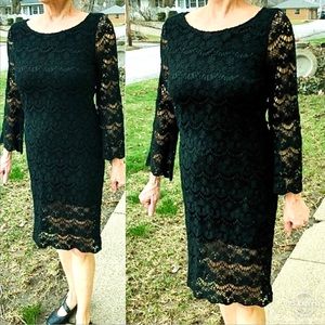Black Embroidered Lace Overlay Dress! NEW!